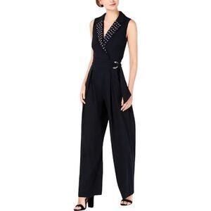 XOXO Womens Embellished Surplice Neck Jumpsuit Navy Size Large NWT